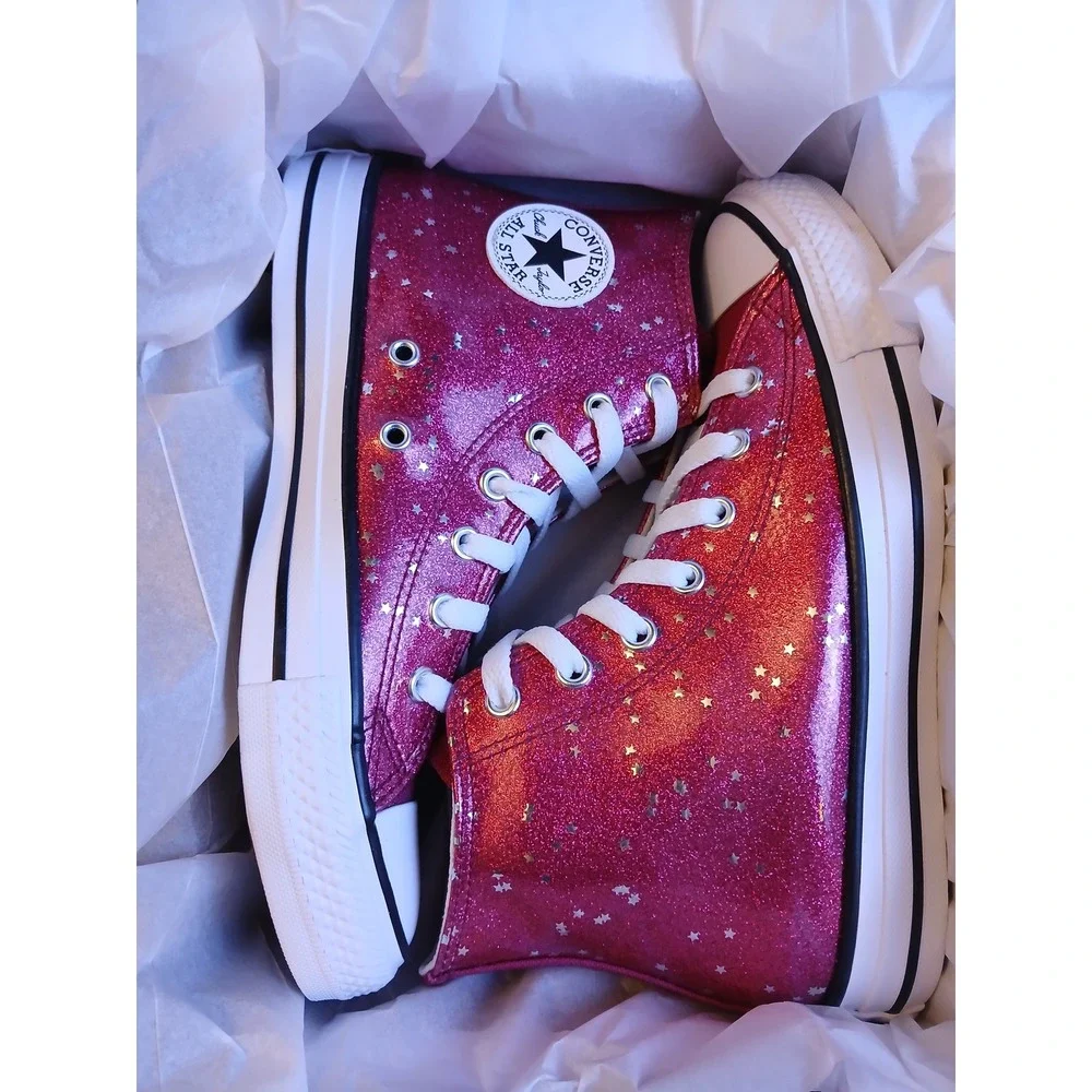 Converse Chuck Taylor All Star Hi Glitter Star Sporty Berry Pink Big Kid 4.5 NEW